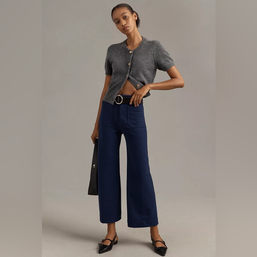 The Colette Brushed Knit Crop Wide-Leg Pants by Maeve Navy 💙